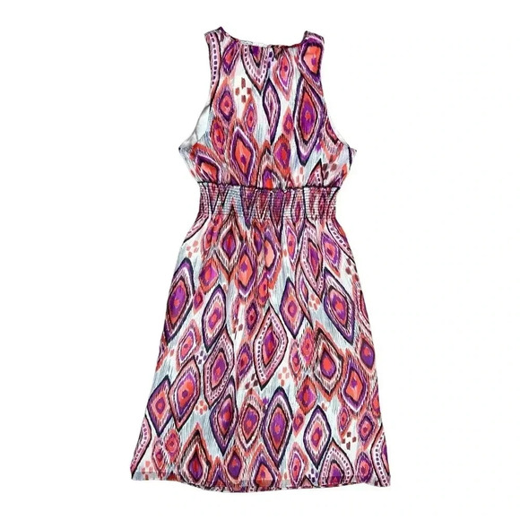 TRINA TURK Smocked Midi Dress sz 8 Multicolor Sleeveless Chiffon Lined Sunset - Picture 3 of 9